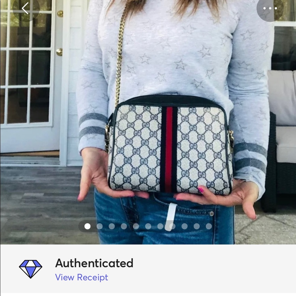 AUTHENTIC GUCCI Crossbody bag purse clutch handbag vintage navy red blue gg
